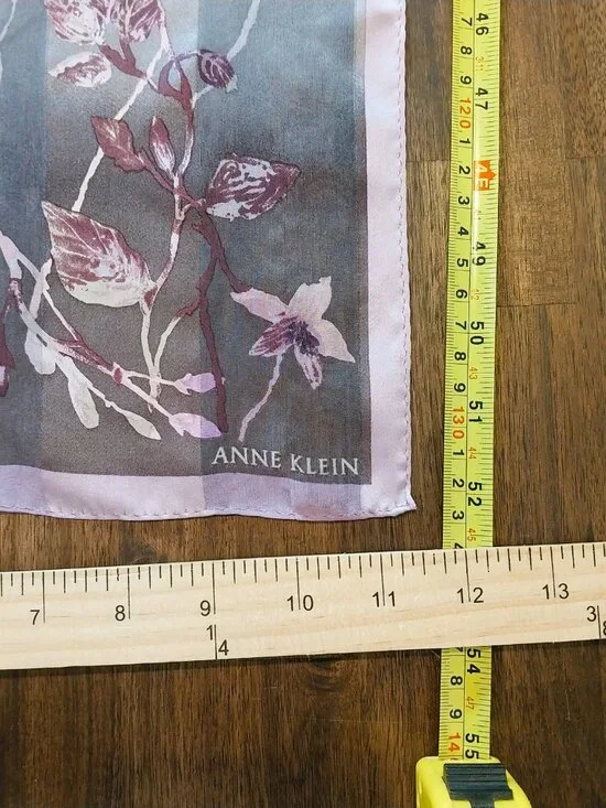 100% Silk Scarf Pink Brown Gray Floral Oblong 11x52 Lightweight by Anne Klein. - Picture 9 of 9